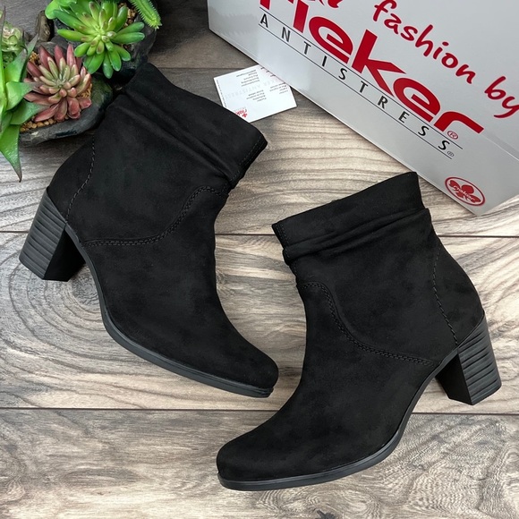NIB Rieker Ivonne 73 Block Heel Ankle Bootie Boots Black EU 39 US 8 - Picture 1 of 12